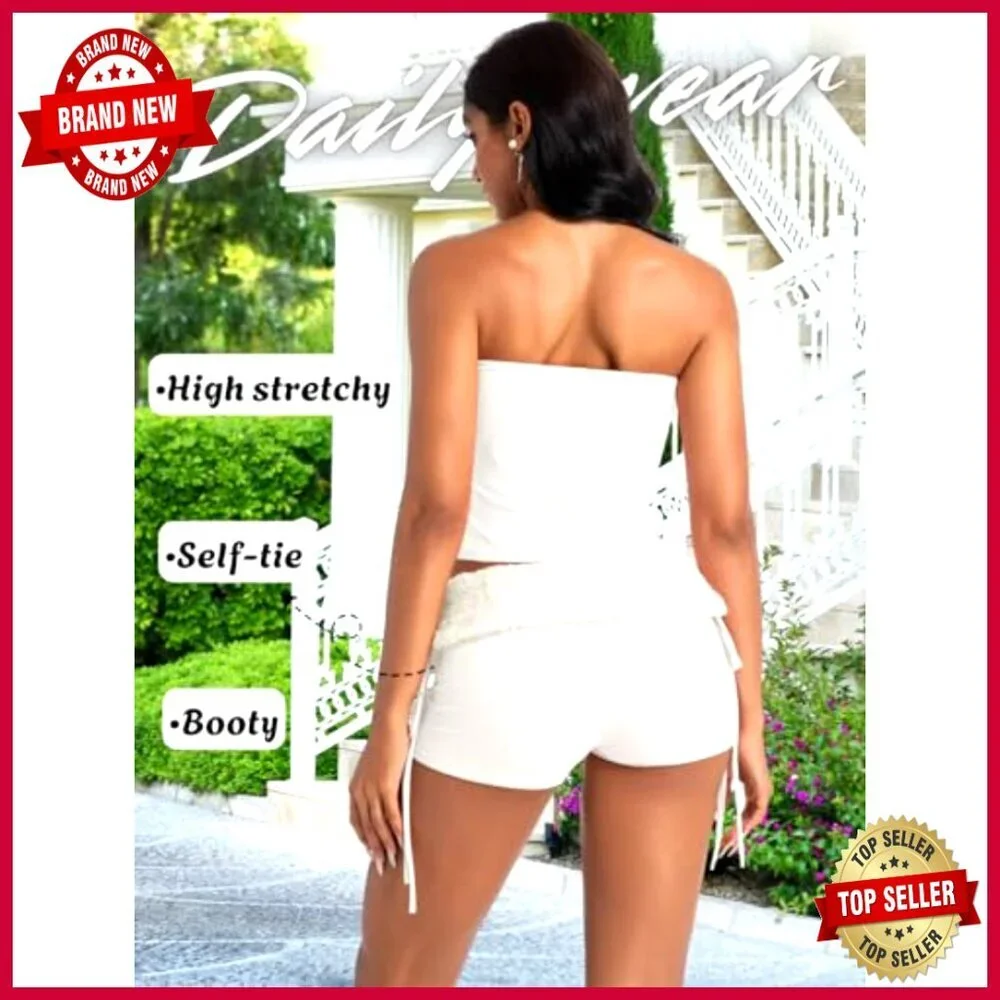 Strapless Bandeau Tube Top and Low Rise Booty Shorts Two Piece Set - Picture 3 of 7